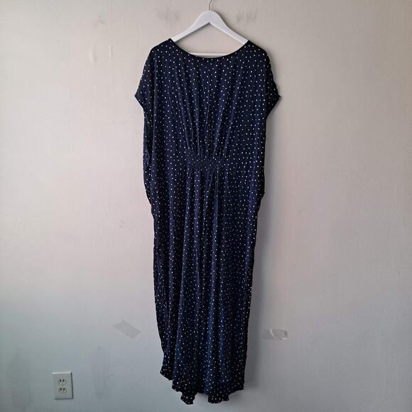 NWT Ellos Tie Front A-Line Maxi Dress Navy Blue White Polka Dot Womens Size 32 - Picture 6 of 15